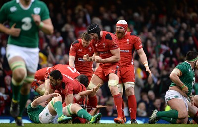 140315 - Wales v Ireland - RBS 6 Nations 2015 -Luke Charteris of Wales celebrates at the final whistle