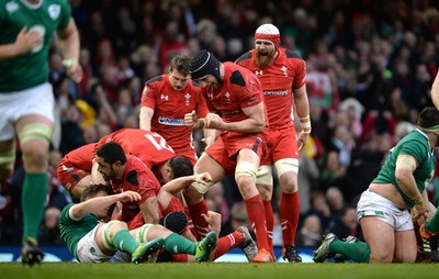 140315 - Wales v Ireland - RBS 6 Nations 2015 -Luke Charteris of Wales celebrates at the final whistle