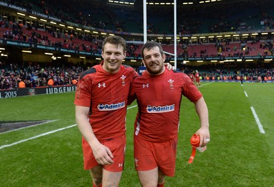 140315 - Wales v Ireland - RBS 6 Nations 2015 -Dan Biggar and Aaron Jarvis at the end of the game