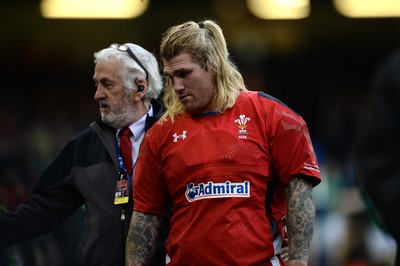 140315 - Wales v Ireland - RBS 6 Nations 2015 -Richard Hibbard of Wales leave stye field with Prof John Williams