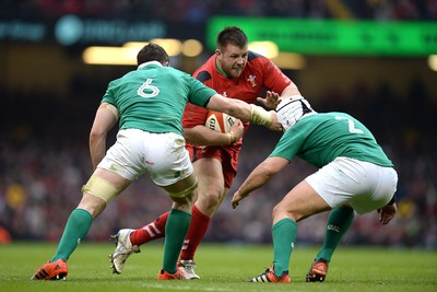 140315 - Wales v Ireland - RBS 6 Nations 2015 -Rob Evans of Wales takes on Rory Best of Ireland