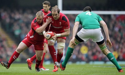 140315 - Wales v Ireland - RBS 6 Nations - Alun Wyn Jones of Wales takes on Devin Toner of Ireland