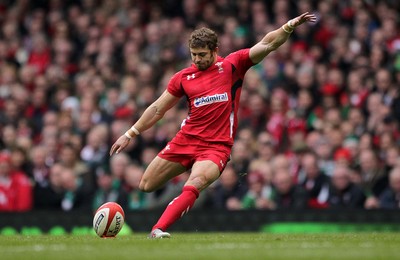 140315 - Wales v Ireland - RBS 6 Nations - Leigh Halfpenny of Wales kicks a penalty