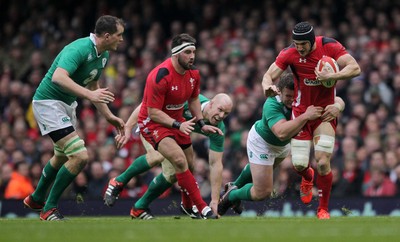 140315 - Wales v Ireland - RBS 6 Nations - Sam Warburton of Wales is tackled by Jack McGrath of Ireland