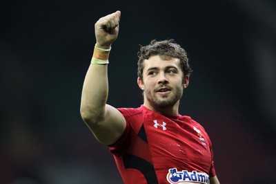 140315 - Wales v Ireland - RBS 6 Nations - Leigh Halfpenny of Wales thanks the fans