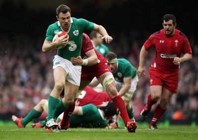 140315 - Wales v Ireland - RBS 6 Nations - Tommy Bowe of Ireland is tackled by Alun Wyn Jones of Wales