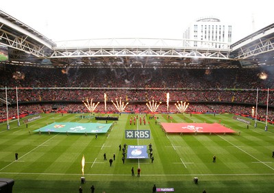 140315 - Wales v Ireland - RBS 6 Nations -Players of Wales take to the field