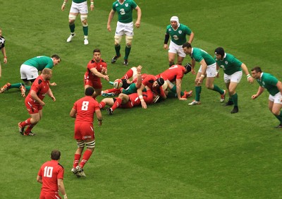 140315 - Wales v Ireland - RBS 6 Nations -Rhys Webb of Wales sets up another attack