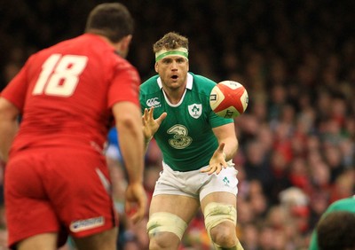 140315 - Wales v Ireland - RBS 6 Nations -Jamie Heaslip of Ireland takes an attacking ball