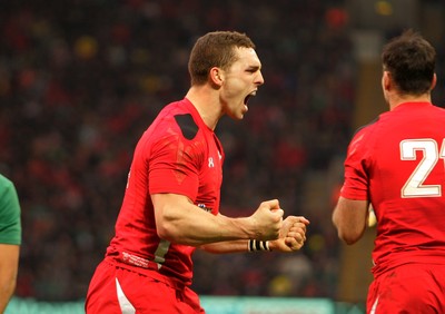 140315 - Wales v Ireland - RBS 6 Nations -George North of Wales celebrates at the end of the game