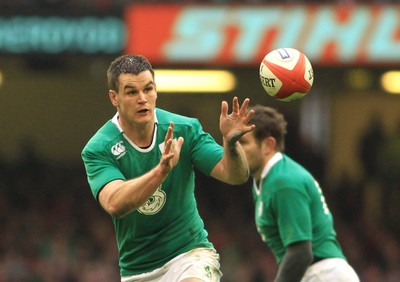 140315 - Wales v Ireland - RBS 6 Nations -Johnny Sexton of Ireland takes an attacking ball