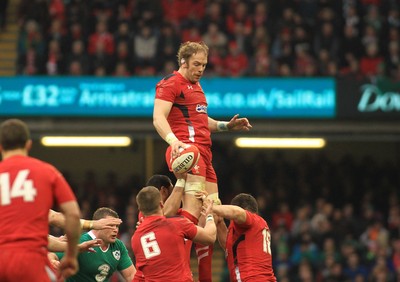 140315 - Wales v Ireland - RBS 6 Nations -Alun Wyn Jones of Wales takes lineout ball