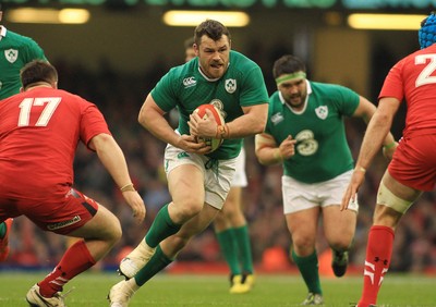 140315 - Wales v Ireland - RBS 6 Nations -Cian Healy of Ireland takes on Rob Evans of Wales