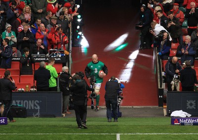 140315 - Wales v Ireland - RBS 6 Nations -Paul O'Connell of Ireland runs out for his 100th cap