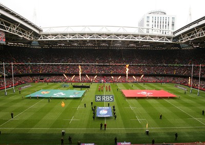 140315 - Wales v Ireland - RBS 6 Nations -Players of Wales take to the field