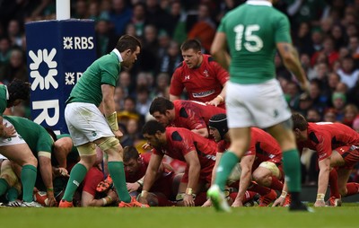 140315 - Wales v Ireland - RBS Six Nations - Welsh team defend their goal line