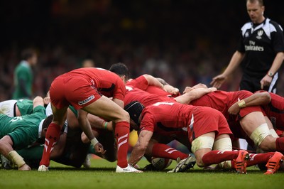 140315 - Wales v Ireland - RBS Six Nations - Mike Phillips of Wales puts the ball in to a scrum