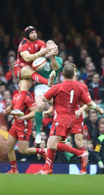 140315 - Wales v Ireland - RBS Six Nations - Wales Leigh Halfpenny and Rob Kearney compete