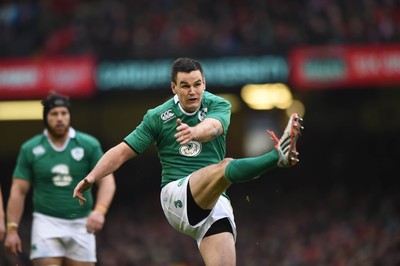 140315 - Wales v Ireland - RBS Six Nations - Ireland's Johnny Sexton kicks through