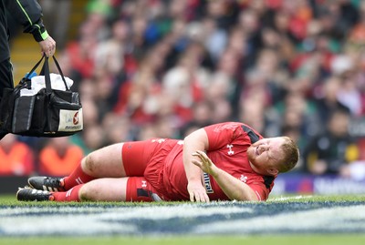 140315 - Wales v Ireland - RBS Six Nations - Samson Lee of Wales down injured