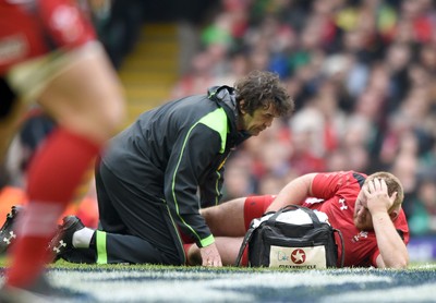 140315 - Wales v Ireland - RBS Six Nations - Samson Lee of Wales down injured