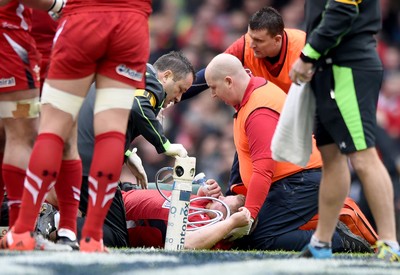 140315 - Wales v Ireland - RBS Six Nations - Samson Lee of Wales down injured