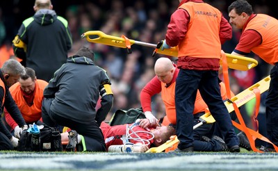 140315 - Wales v Ireland - RBS Six Nations - Samson Lee of Wales down injured