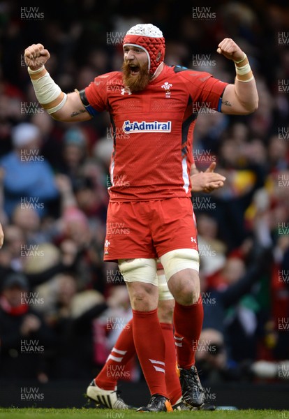 140315 - Wales v Ireland - RBS 6 Nations 2015 -Jake Ball of Wales celebrates at the final whistle