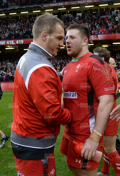 140315 - Wales v Ireland - RBS 6 Nations 2015 -Gethin Jenkins and Rob Evans at the end of the game