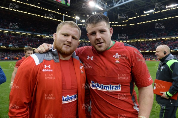 140315 - Wales v Ireland - RBS 6 Nations 2015 -Samson Lee and Rob Evans at the end of the game