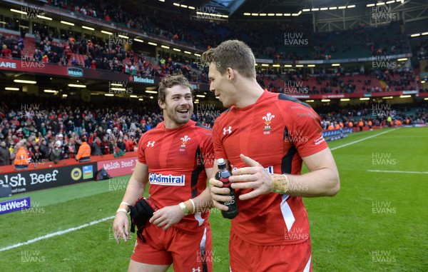 140315 - Wales v Ireland - RBS 6 Nations 2015 -Leigh Halfpenny and Liam Williams at the end of the game