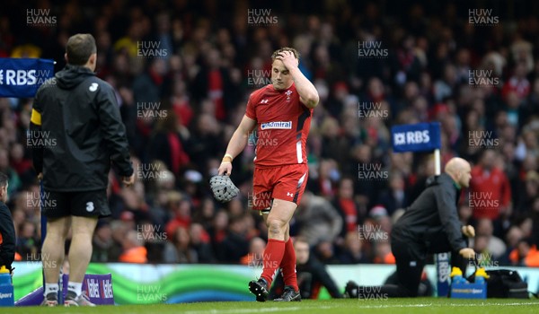 140315 - Wales v Ireland - RBS 6 Nations 2015 -Jonathan Davies of Wales leaves the field after being shown a yellow card