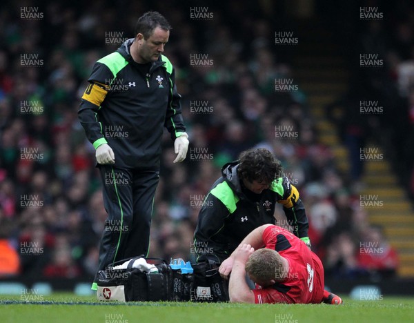 140315 - Wales v Ireland - RBS 6 Nations - Samson Lee of Wales down injured