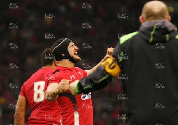 140315 - Wales v Ireland - RBS 6 Nations -Sam Warburton of Wales celebrates at the end of the game