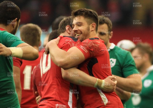 140315 - Wales v Ireland - RBS 6 Nations -Rhys Webb celebrates with Dan Biggar of Wales at the end of the game