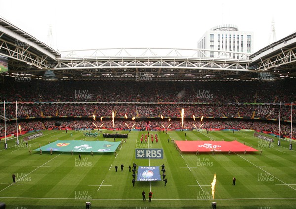 140315 - Wales v Ireland - RBS 6 Nations -Players of Wales take to the field