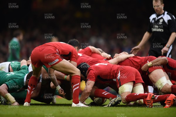 140315 - Wales v Ireland - RBS Six Nations - Mike Phillips of Wales puts the ball in to a scrum