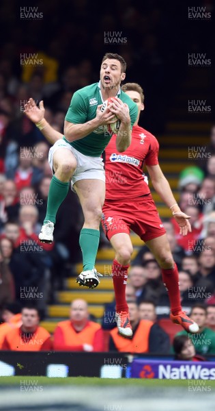 140315 - Wales v Ireland - RBS Six Nations - Ireland's Tommy Bowe and Liam Williams compete