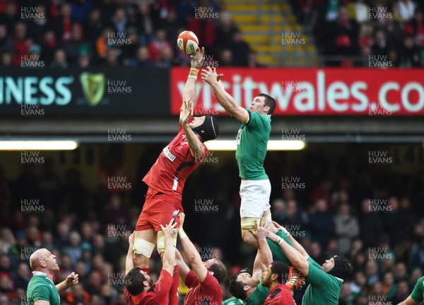 140315 - Wales v Ireland - RBS Six Nations - Wales  Luke Charteris steals the line out ball from Devin Toner which set up the move for the Wales try