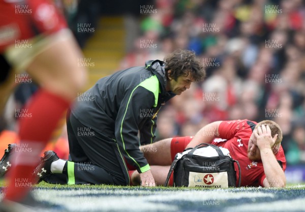 140315 - Wales v Ireland - RBS Six Nations - Samson Lee of Wales down injured