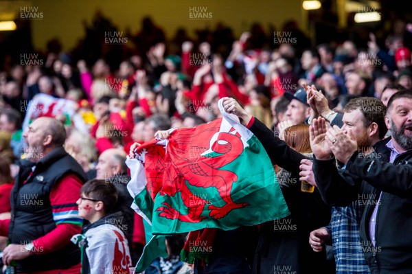 160319 - Wales v Ireland - Guinness Six Nations - Fans Celebrate inside the stadium 