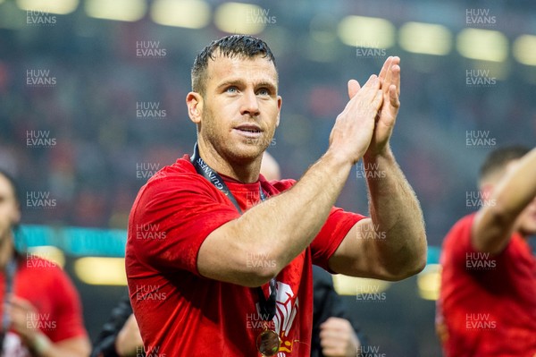 160319 - Wales v Ireland - Guinness Six Nations - Gareth Davies of Wales celebrates after the game 