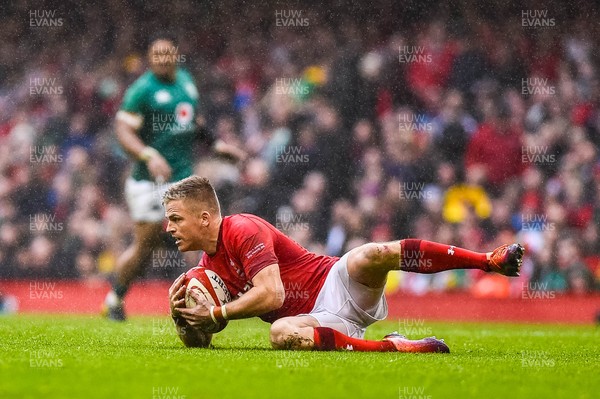 160319 - Wales v Ireland - Guinness Six Nations - Gareth Anscombe of Wales retrieves the ball 