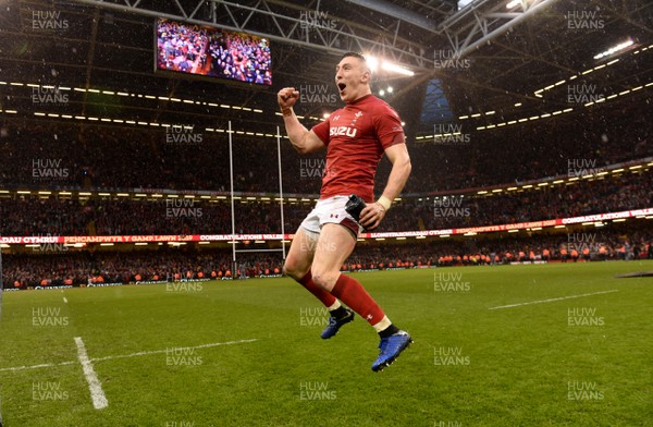 160319 - Wales v Ireland - Guinness Six Nations - Josh Adams of Wales celebrates at the end of the game