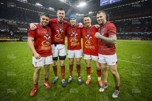 160319 - Wales v Ireland - Guinness 6 Nations Championship - Nicky Smith, Adam Beard, Justin Tipuric and Owen Watkin and Ross Moriarty of Wales