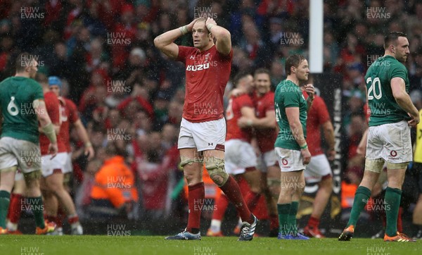 160319 - Wales v Ireland - Guinness 6 Nations Championship - Alun Wyn Jones of Wales on the final whistle