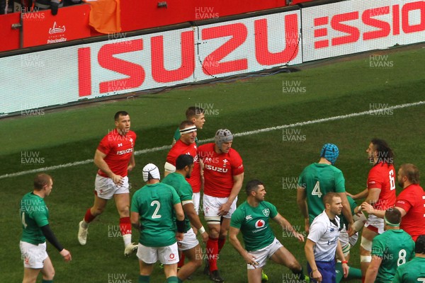 160319 - Wales v Ireland - Guinness Six Nations -  Hadleigh Parkes of Wales celebrates his try 