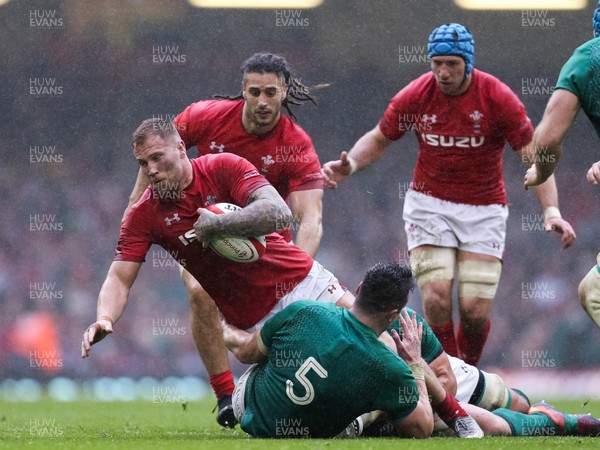 160319 - Wales v Ireland, Guinness Six Nations Championship 2019 - Ross Moriarty of Wales is tackled by James Ryan of Ireland