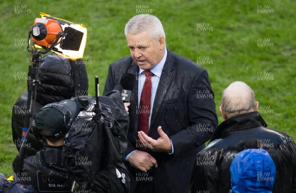 160319 - Wales v Ireland, Guinness Six Nations Championship 2019 - Wales head coach Warren Gatland talks to media at the end of the match