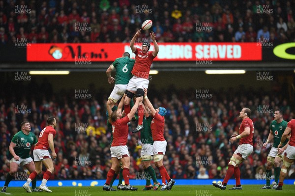 160319 - Wales v Ireland - Guinness Six Nations - Adam Beard of Wales wins line out ball